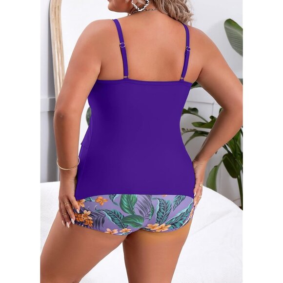 B2prity Womens Plus Size Ruffled Tankini Set Swimwear Floral Shorts Size 18W - Picture 6 of 10